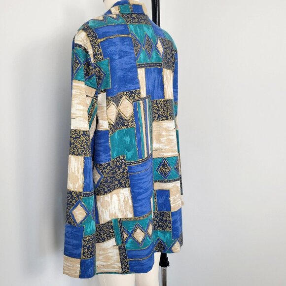 Vintage 80s Blair Patchwork Print Blazer Geometric Made in USA Size Medium - Picture 5 of 10